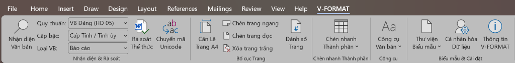 Thanh công cụ Ribbon V-FORMAT trên Word